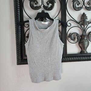 Moi Built In Bra Light Gray Ribbed Tank Top - Sleeveless Stretch Knit